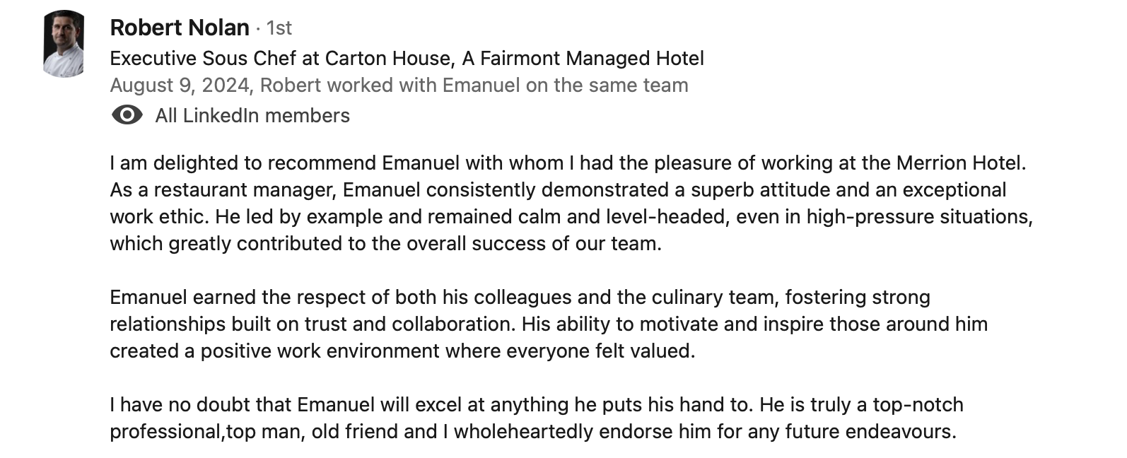 LinkedIn recommendation from colleague