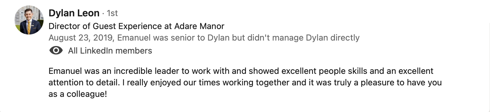 LinkedIn recommendation from colleague