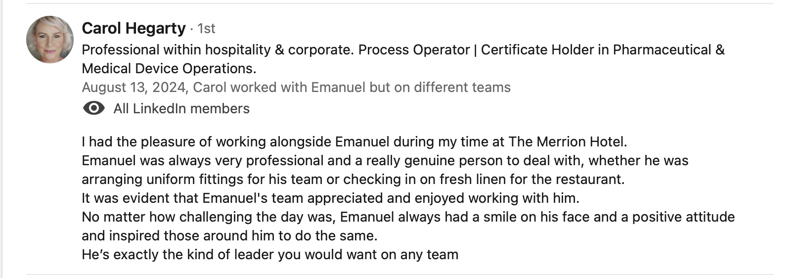 LinkedIn recommendation from colleague