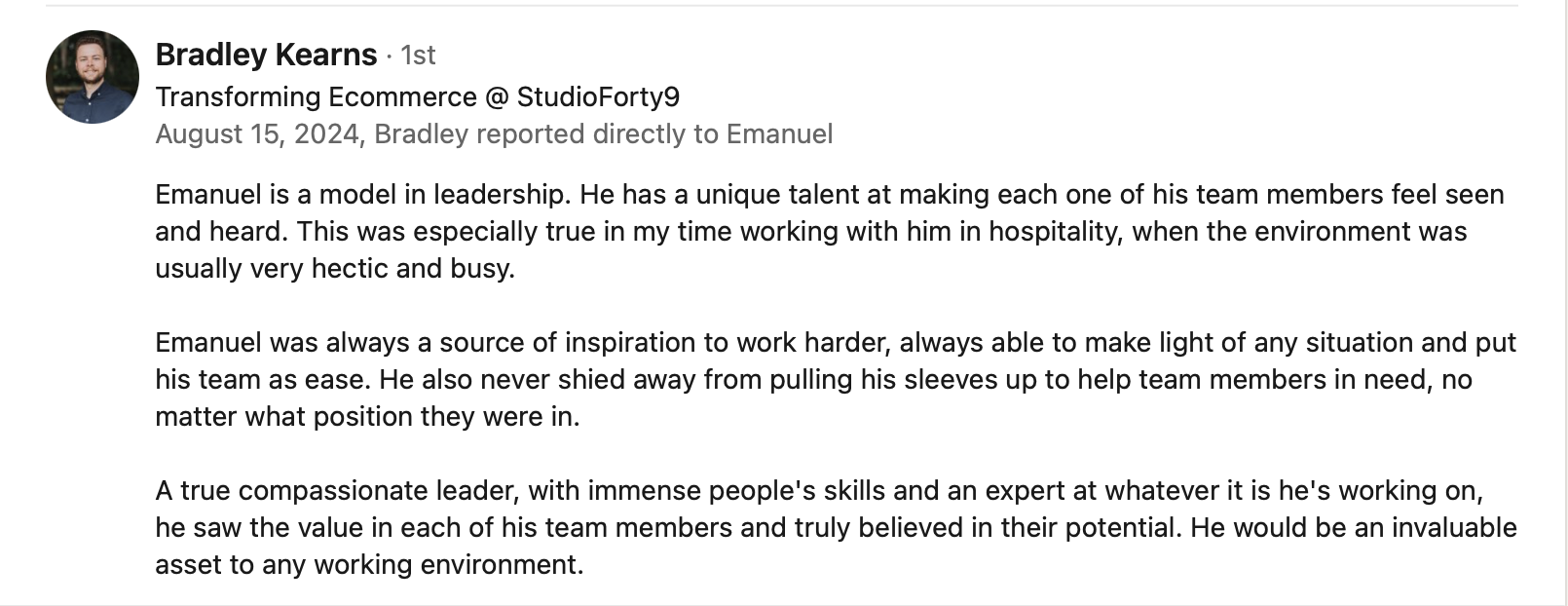 LinkedIn recommendation from colleague