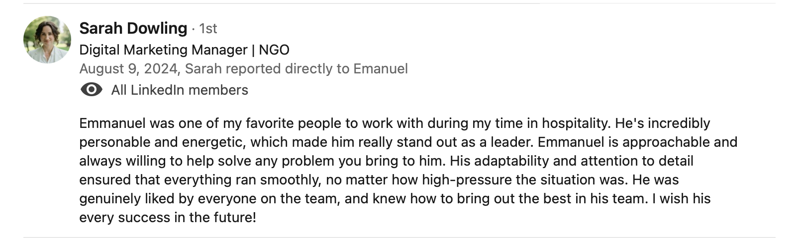 LinkedIn recommendation from colleague