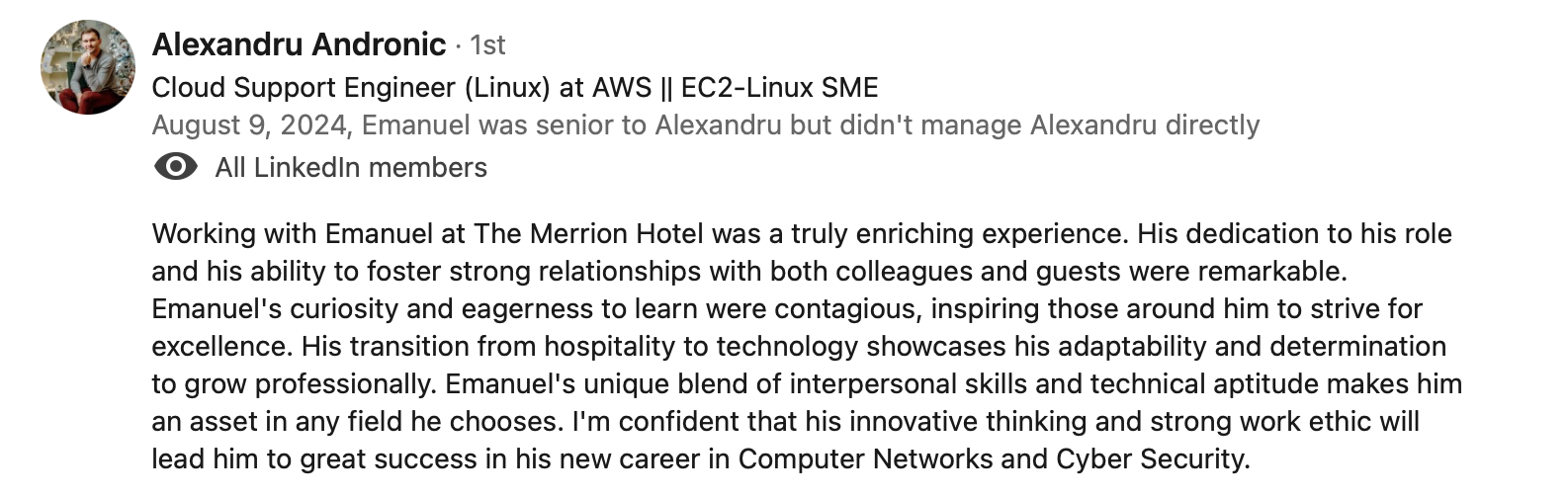 LinkedIn recommendation from colleague