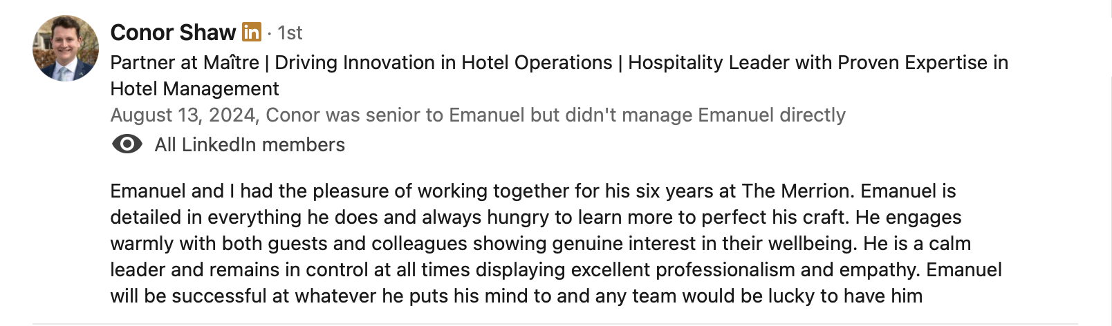 LinkedIn recommendation from colleague